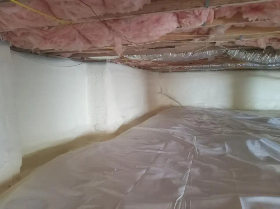 Crawl space encapsulation with closed-cell spray foam for Metal Roof Coating in Bayou Blue